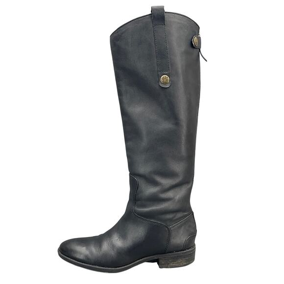 Sam Edelman Penny Black Leather Tall Back Zip Riding Boots Women 6.5M - Picture 2 of 16